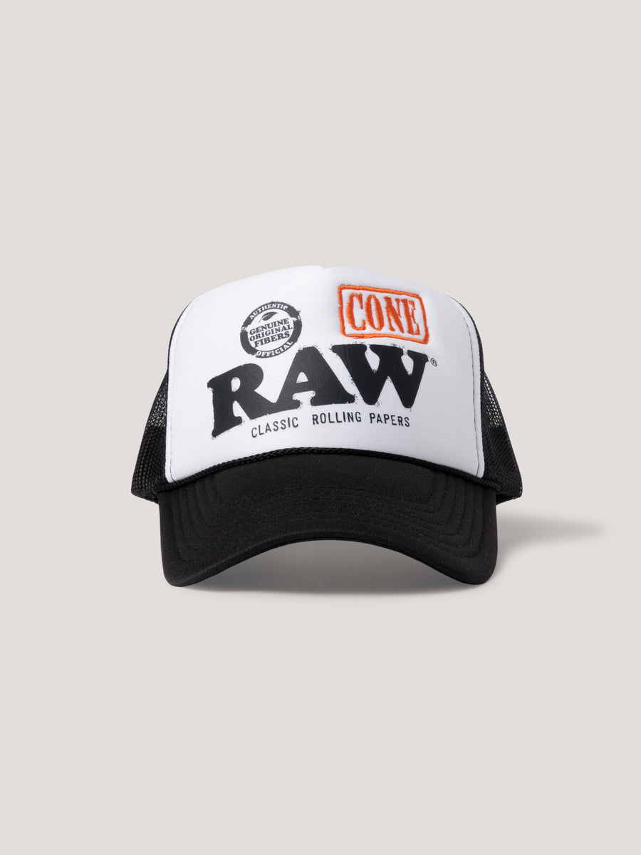 RAW x INTERBREED “Big Cone Trucker Cap” (Black/White)
